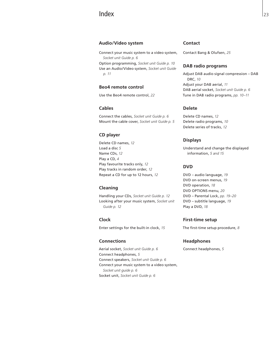 Index | Bang & Olufsen BeoCenter 2 - User Guide User Manual | Page 23 / 28