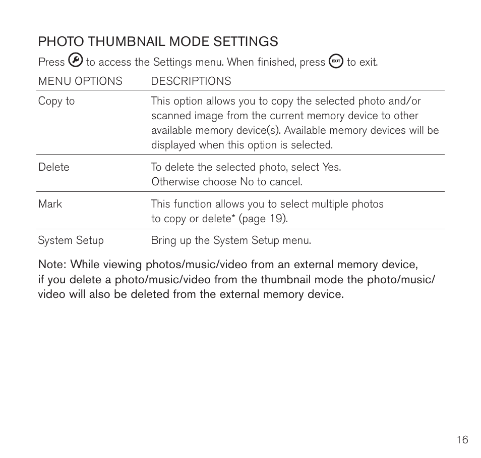 Photo thumbnail mode settings | Brookstone Digital Photo Frame User Manual | Page 17 / 40