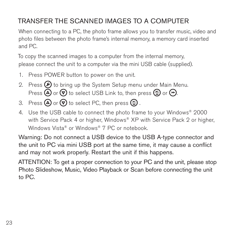 Transfer the scanned images to a computer | Brookstone Digital Photo Frame User Manual | Page 24 / 40