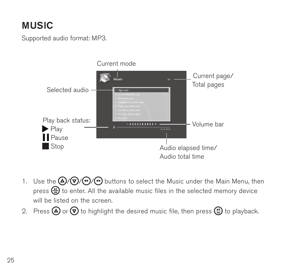 Music | Brookstone Digital Photo Frame User Manual | Page 26 / 40