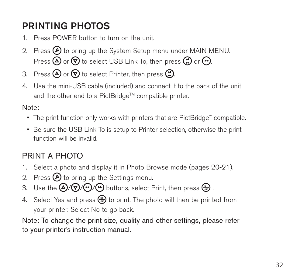 Printing photos, Print a photo | Brookstone Digital Photo Frame User Manual | Page 33 / 40