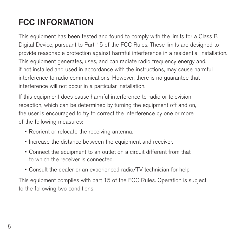 Fcc information | Brookstone Digital Photo Frame User Manual | Page 6 / 40