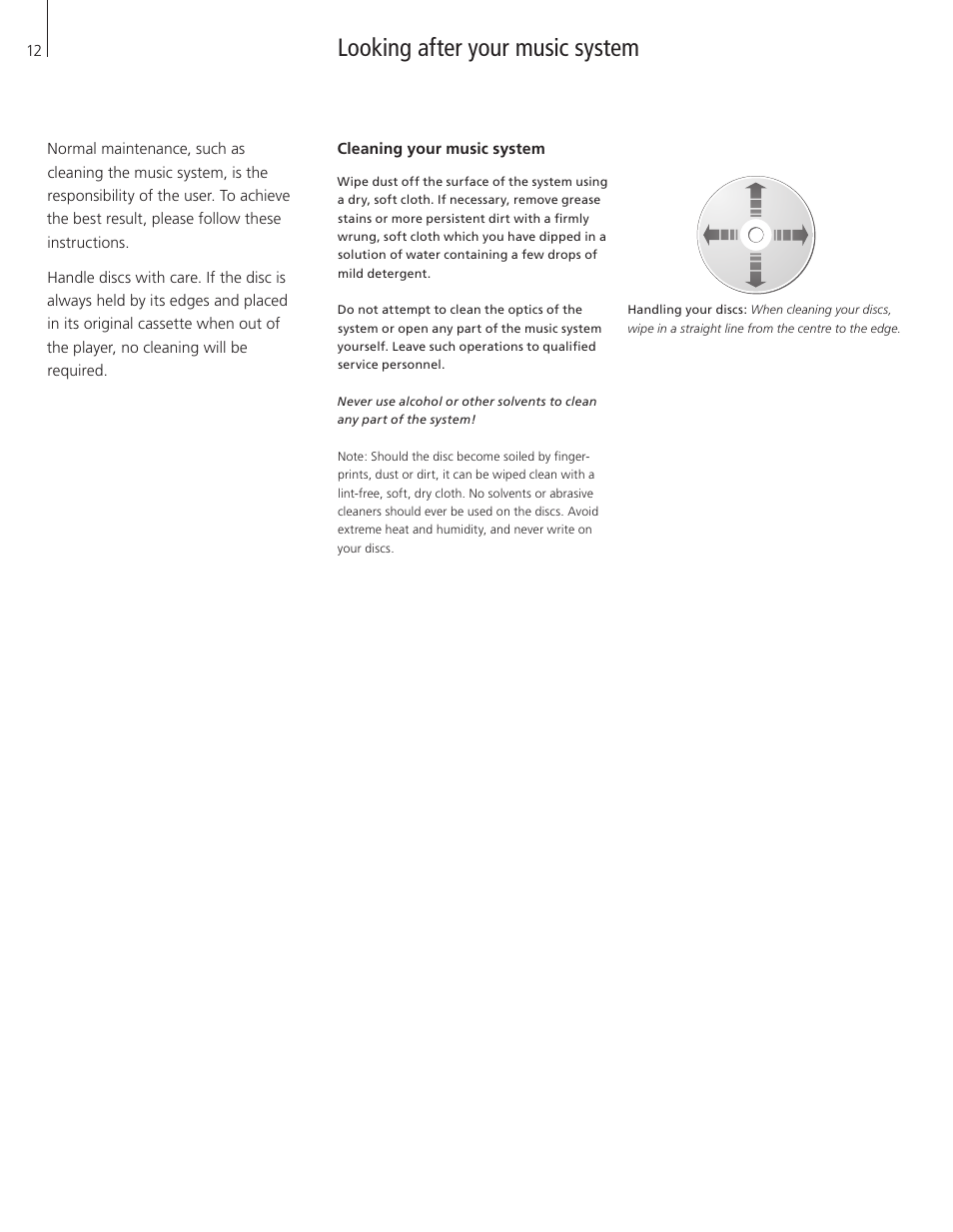 Looking after your music system, Cleaning your music system | Bang & Olufsen BeoCenter 2 Socket Unit - User Guide User Manual | Page 12 / 16