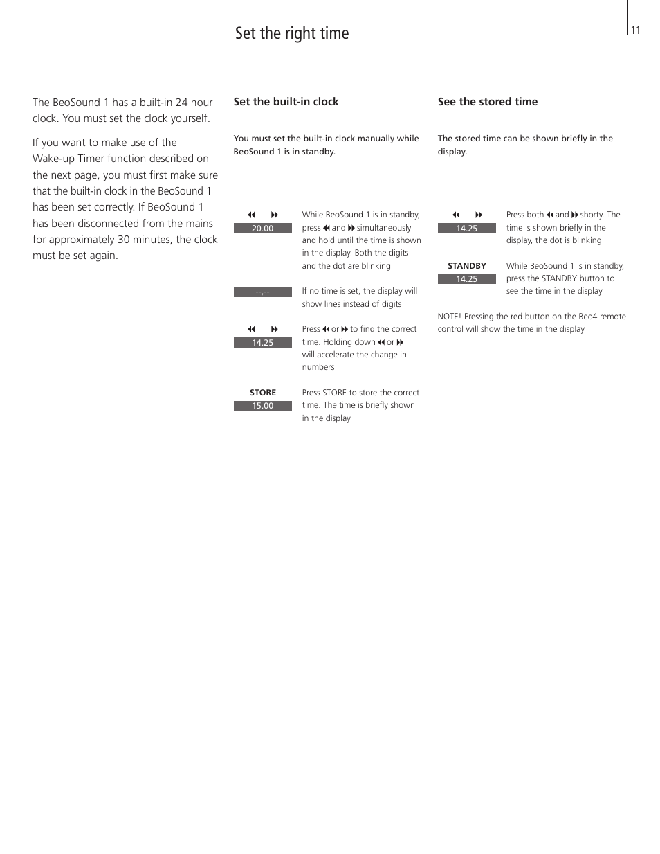 Set the right time | Bang & Olufsen BeoSound 1 - User Guide User Manual | Page 11 / 24