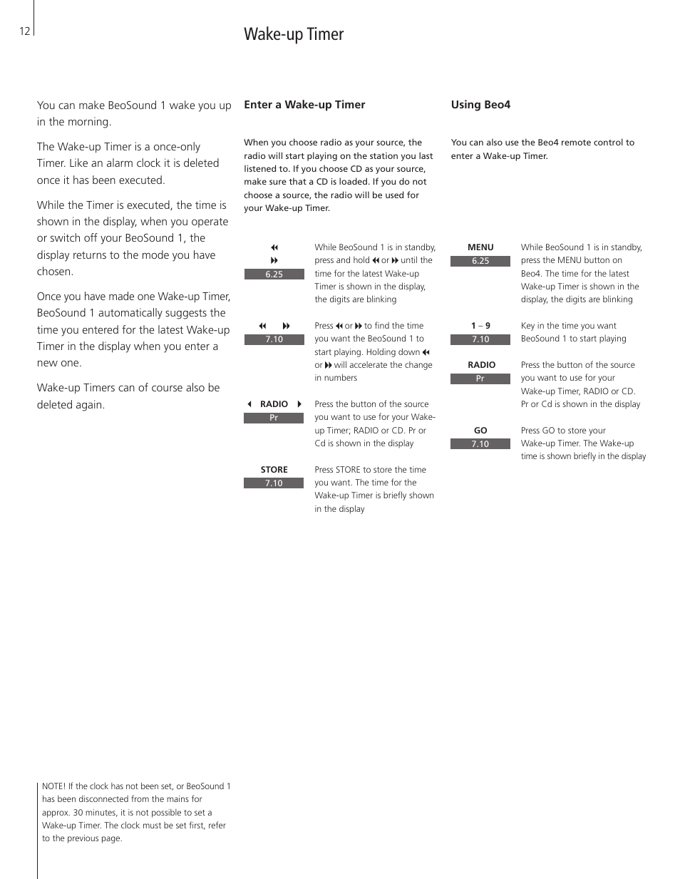 Wake-up timer | Bang & Olufsen BeoSound 1 - User Guide User Manual | Page 12 / 24