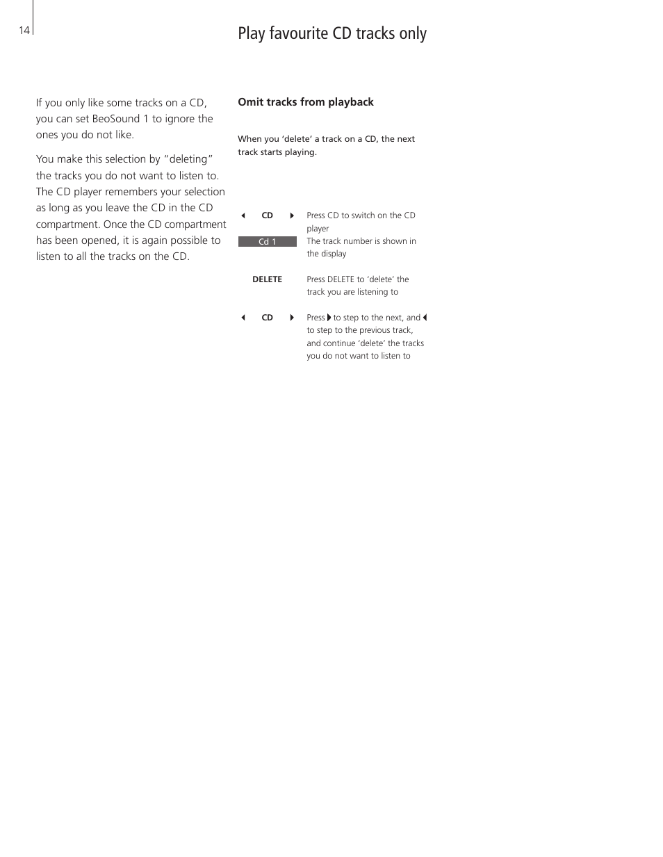 Play favourite cd tracks only | Bang & Olufsen BeoSound 1 - User Guide User Manual | Page 14 / 24