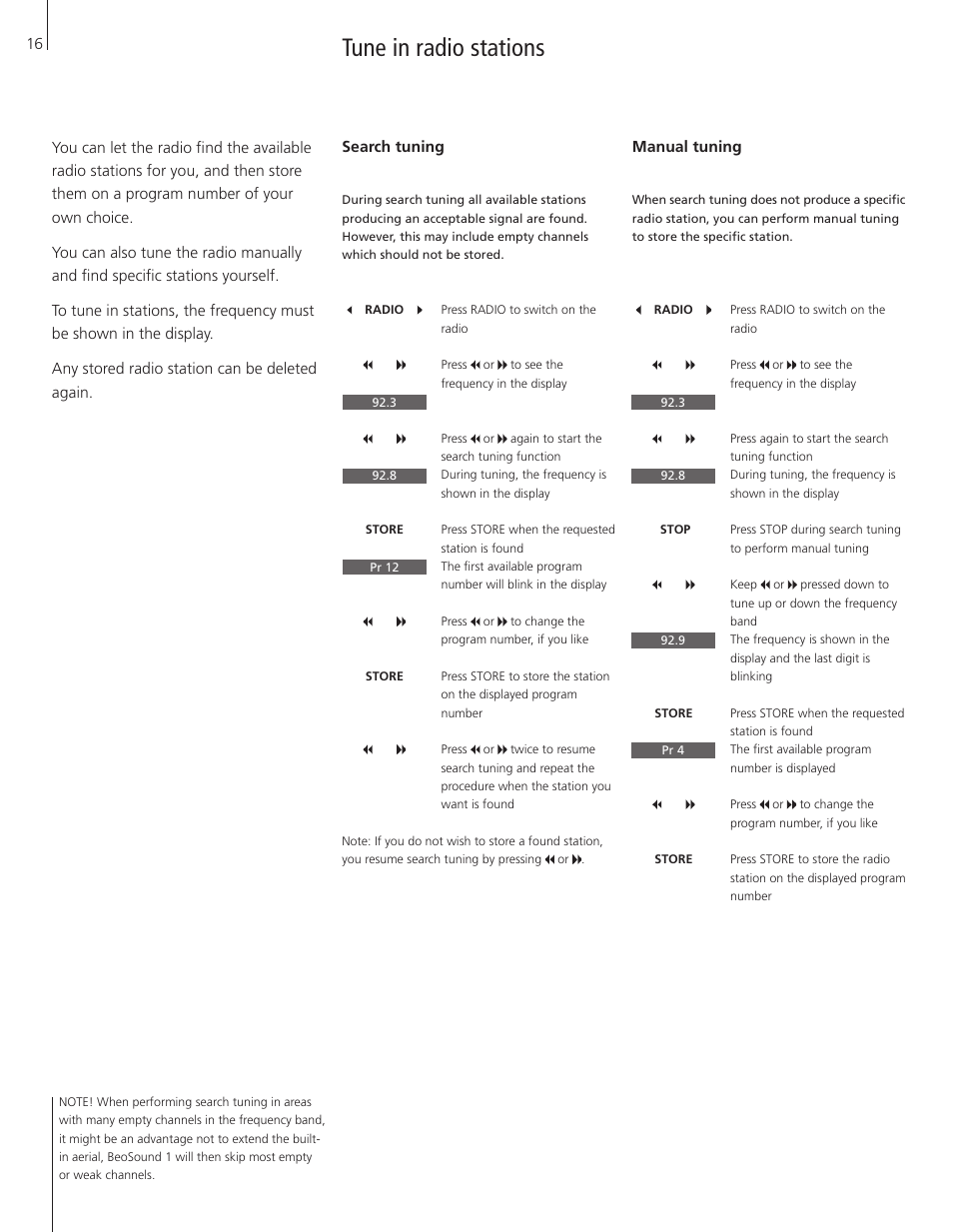 Tune in radio stations | Bang & Olufsen BeoSound 1 - User Guide User Manual | Page 16 / 24