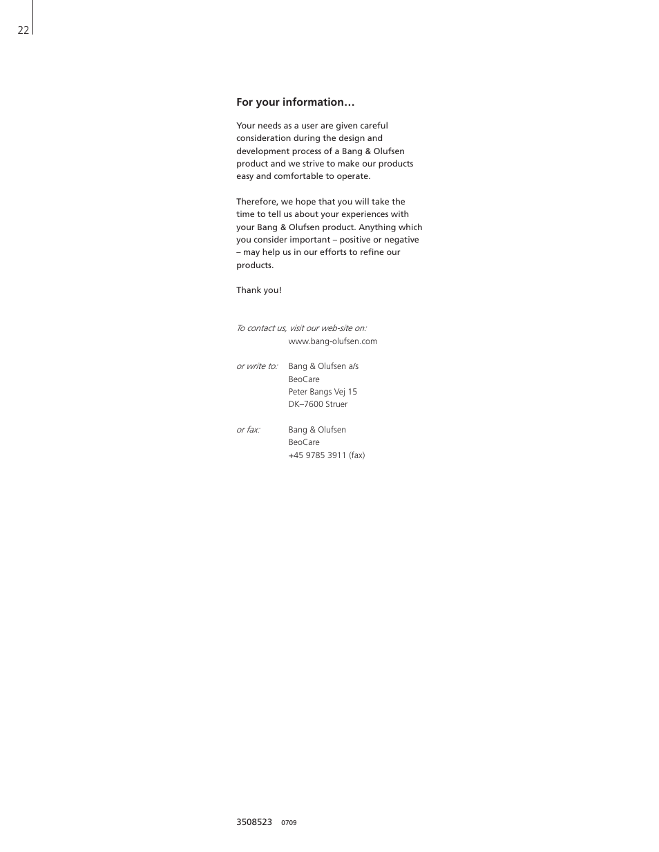Bang & Olufsen BeoSound 1 - User Guide User Manual | Page 22 / 24