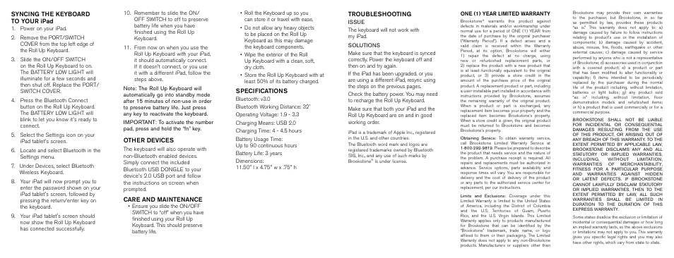 Brookstone Roll Up Keyboard 789725 User Manual | Page 2 / 2