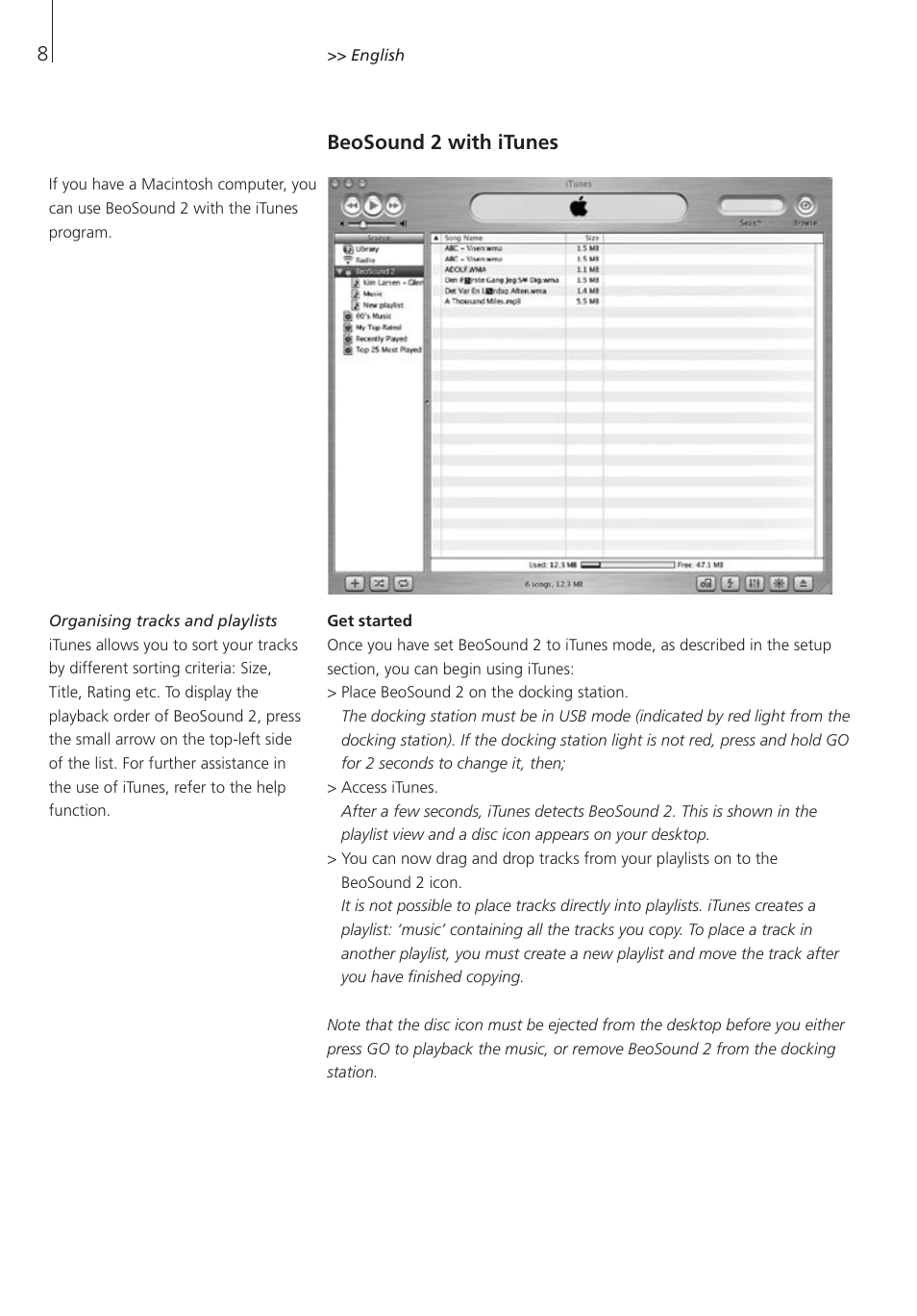 Beosound 2 with itunes | Bang & Olufsen BeoSound 2 - User Guide User Manual | Page 8 / 56