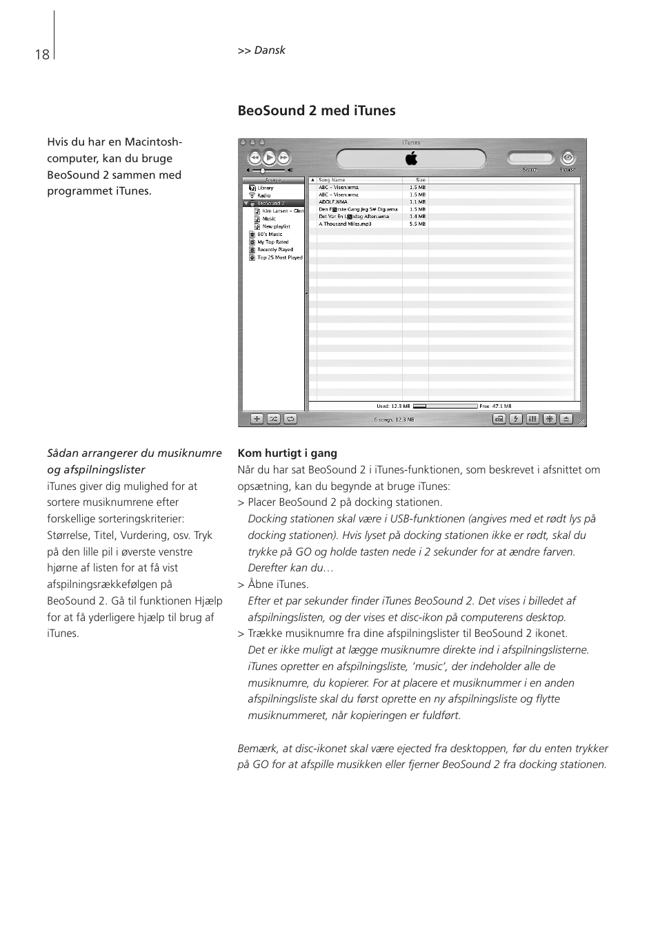 Beosound 2 med itunes | Bang & Olufsen BeoSound 2 - User Guide User Manual | Page 18 / 46