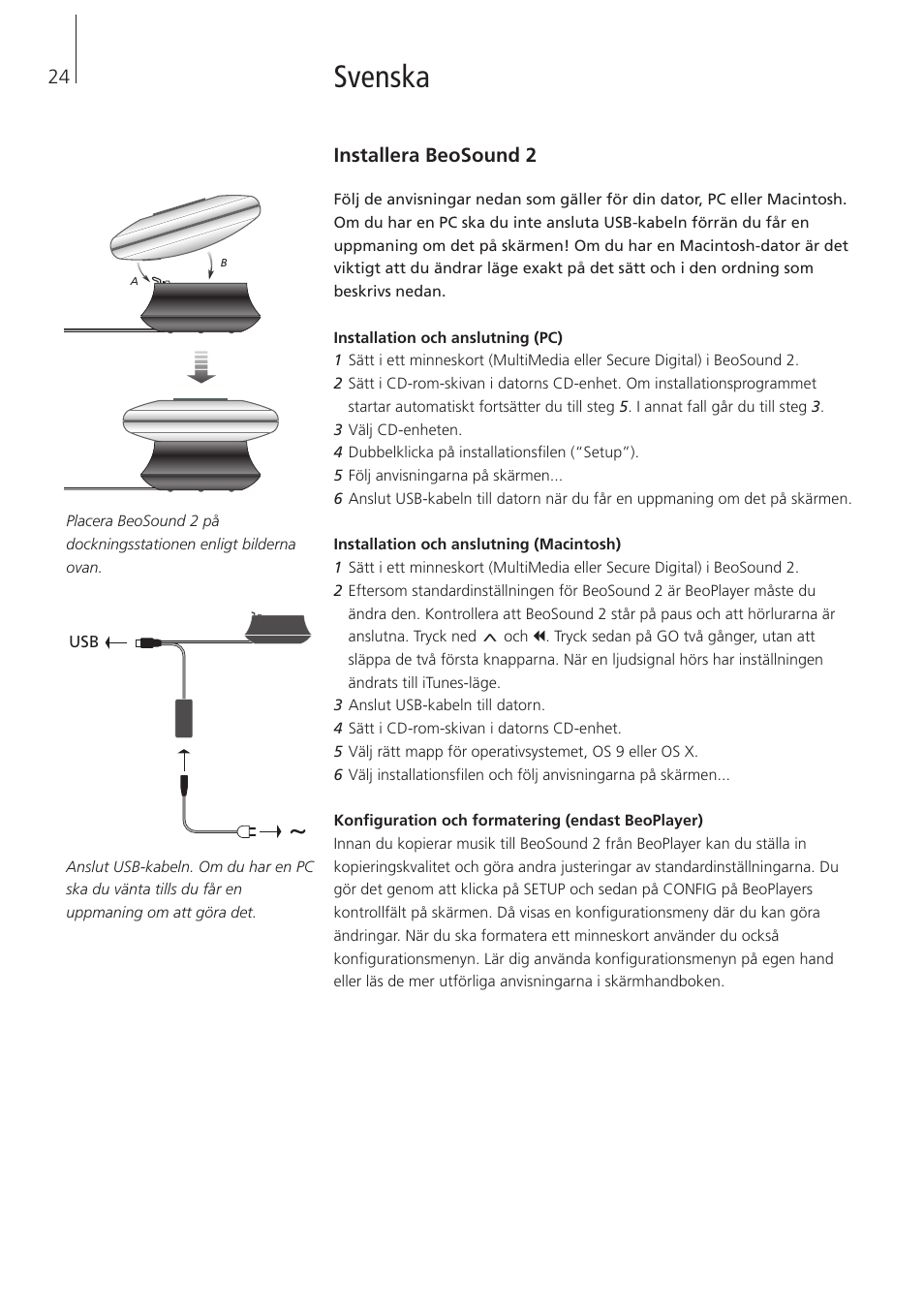 Svenska, Installera beosound 2 | Bang & Olufsen BeoSound 2 - User Guide User Manual | Page 24 / 46