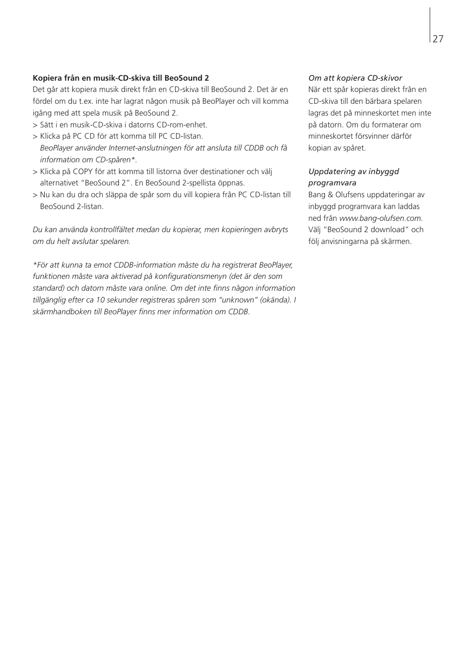 Bang & Olufsen BeoSound 2 - User Guide User Manual | Page 27 / 46