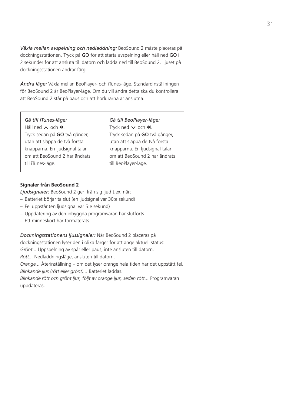 Bang & Olufsen BeoSound 2 - User Guide User Manual | Page 31 / 46