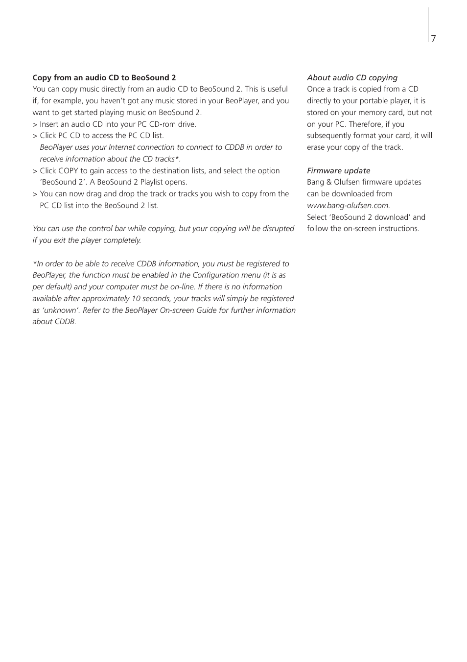 Bang & Olufsen BeoSound 2 - User Guide User Manual | Page 7 / 46