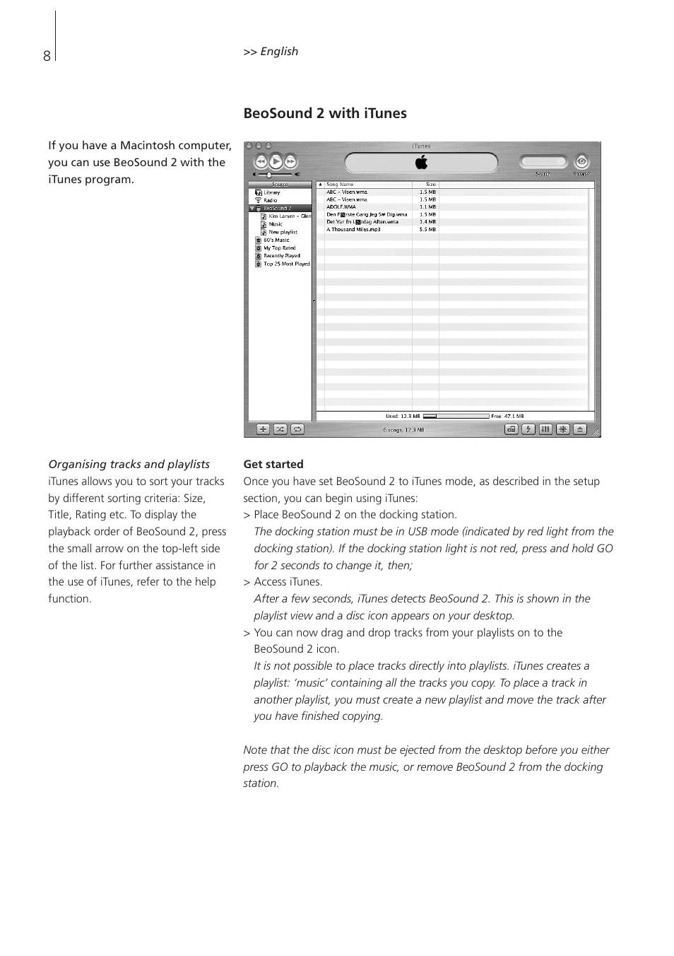 Beosound 2 with itunes | Bang & Olufsen BeoSound 2 - User Guide User Manual | Page 8 / 46