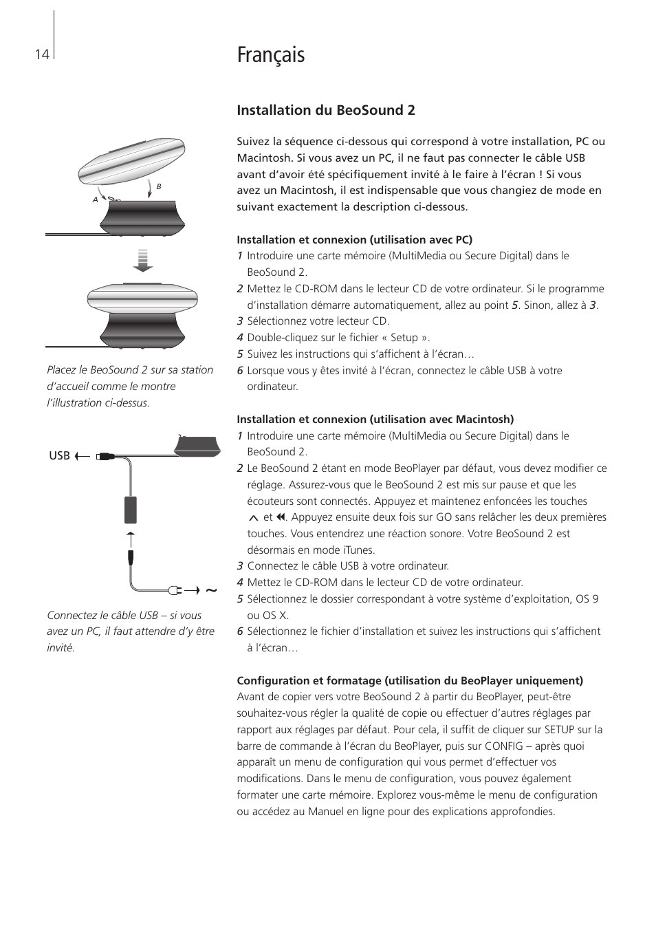 Français, Installation du beosound 2 | Bang & Olufsen BeoSound 2 - User Guide User Manual | Page 14 / 48