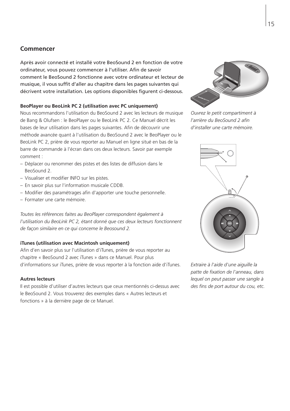 Commencer, 15 commencer | Bang & Olufsen BeoSound 2 - User Guide User Manual | Page 15 / 48