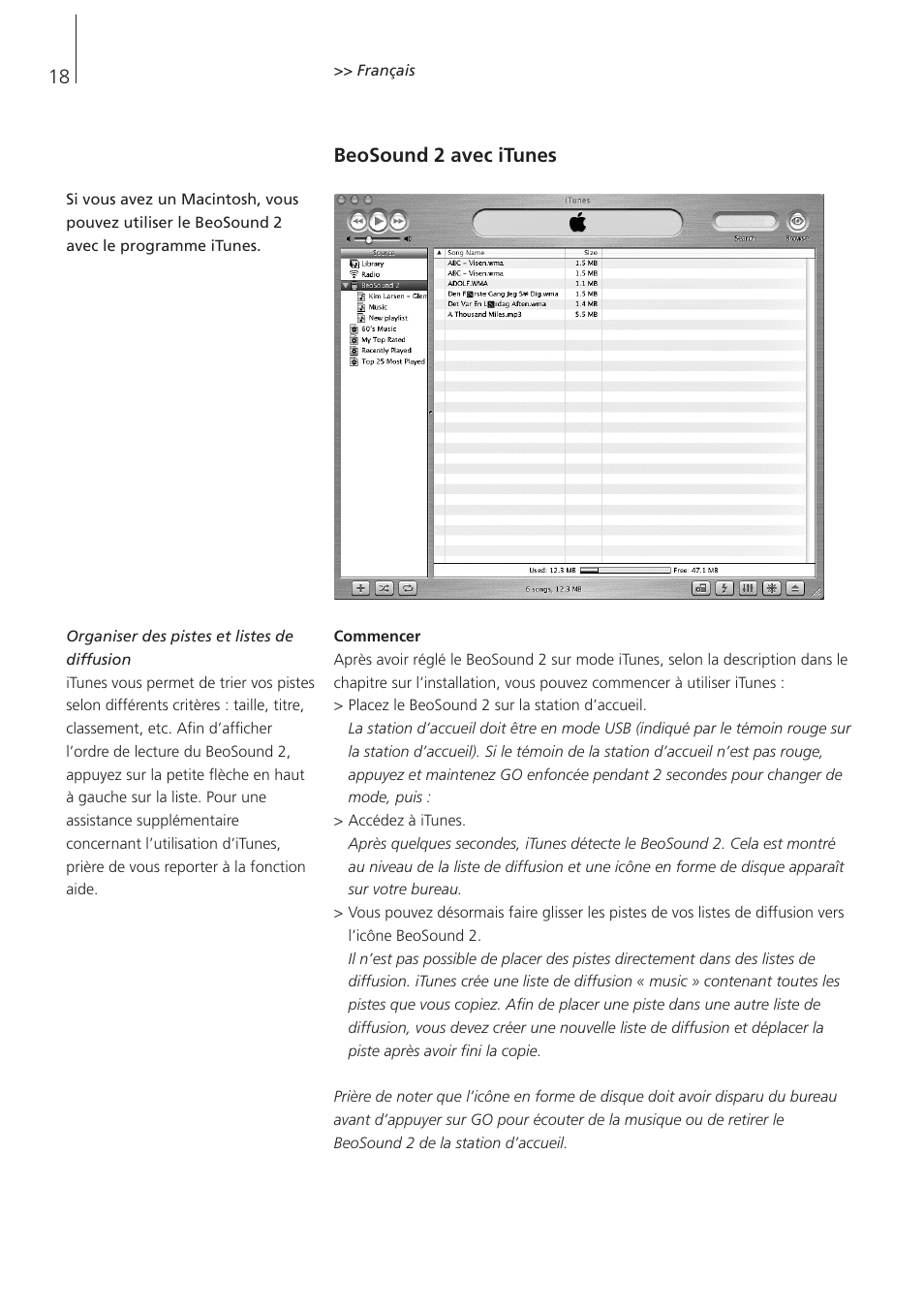 Beosound 2 avec itunes | Bang & Olufsen BeoSound 2 - User Guide User Manual | Page 18 / 48