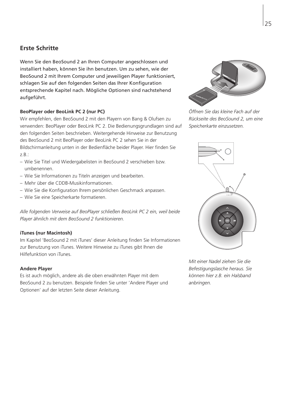 Erste schritte, 25 erste schritte | Bang & Olufsen BeoSound 2 - User Guide User Manual | Page 25 / 48
