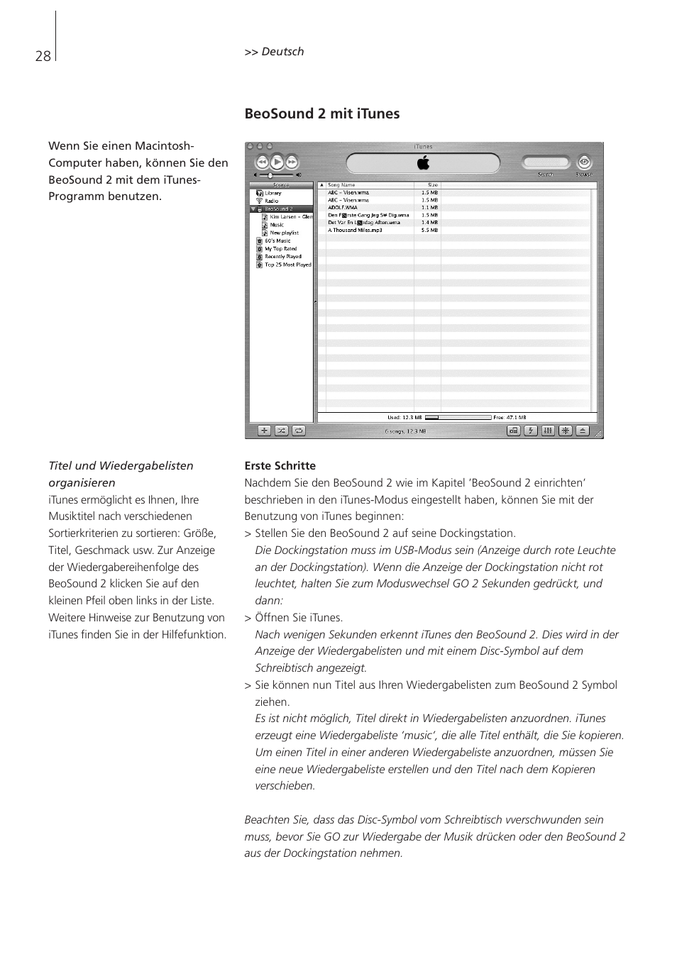 Beosound 2 mit itunes | Bang & Olufsen BeoSound 2 - User Guide User Manual | Page 28 / 48