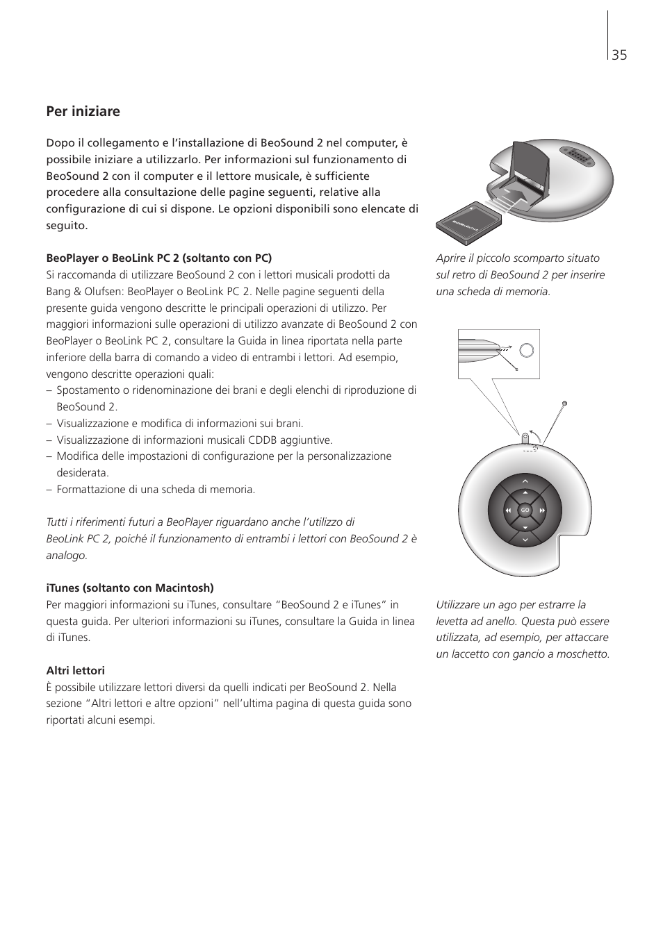 Per iniziare, 35 per iniziare | Bang & Olufsen BeoSound 2 - User Guide User Manual | Page 35 / 48