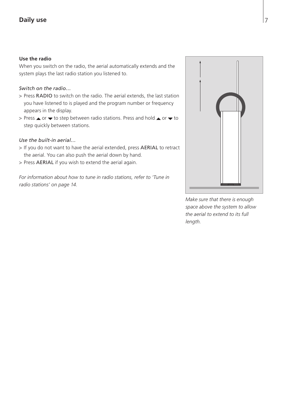 Daily use, Use the radio, Daily use 7 | Bang & Olufsen BeoSound 3 - User Guide User Manual | Page 7 / 20