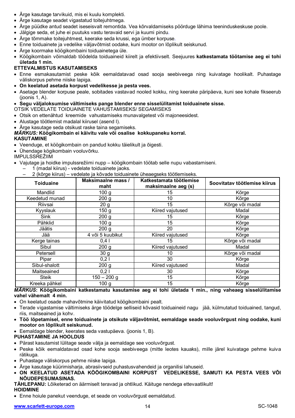 Scarlett SC-1048 User Manual | Page 14 / 22