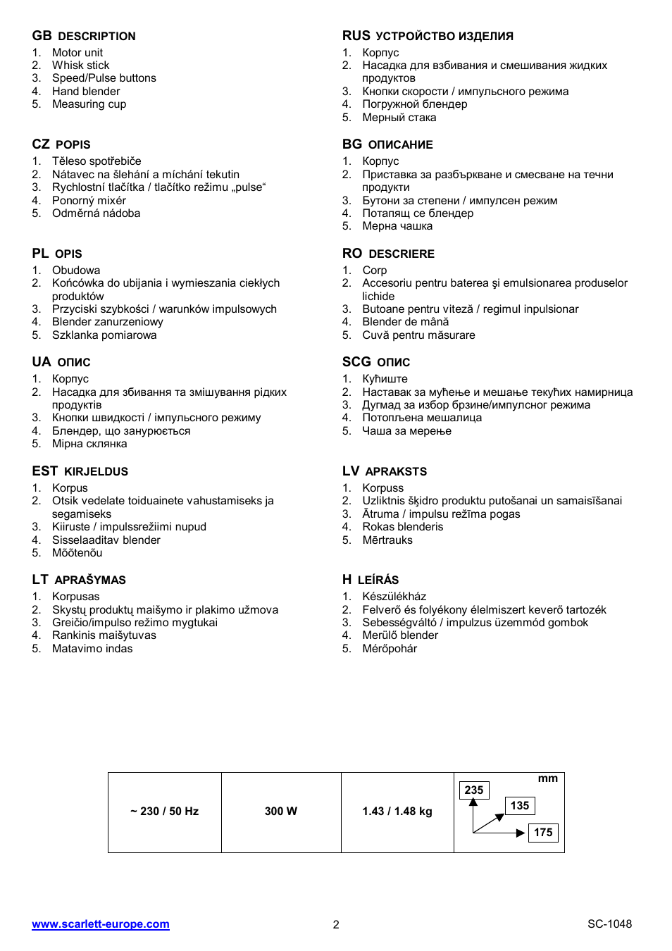 Scarlett SC-1048 User Manual | Page 2 / 22