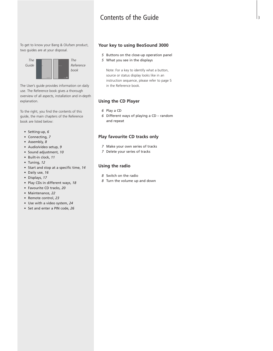 Contents of the guide | Bang & Olufsen BeoSound 3000 - User Guide User Manual | Page 3 / 12