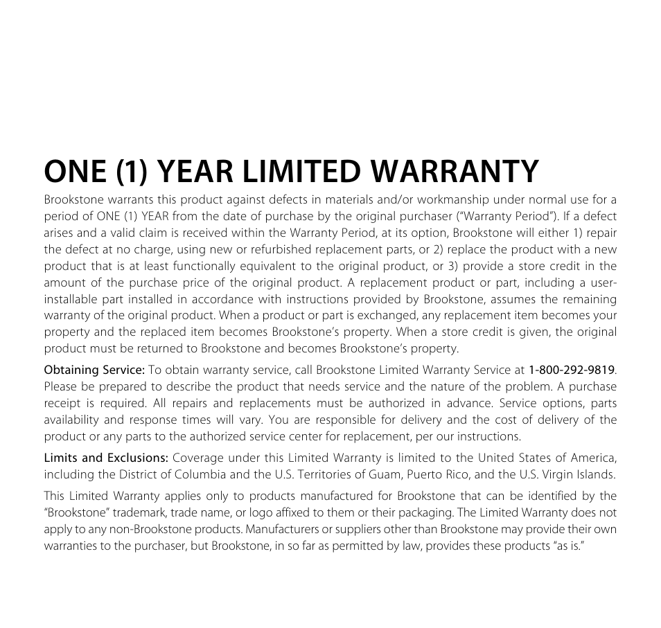 One (1) year limited warranty | Brookstone Carbon Monoxide Alarm User Manual | Page 14 / 16