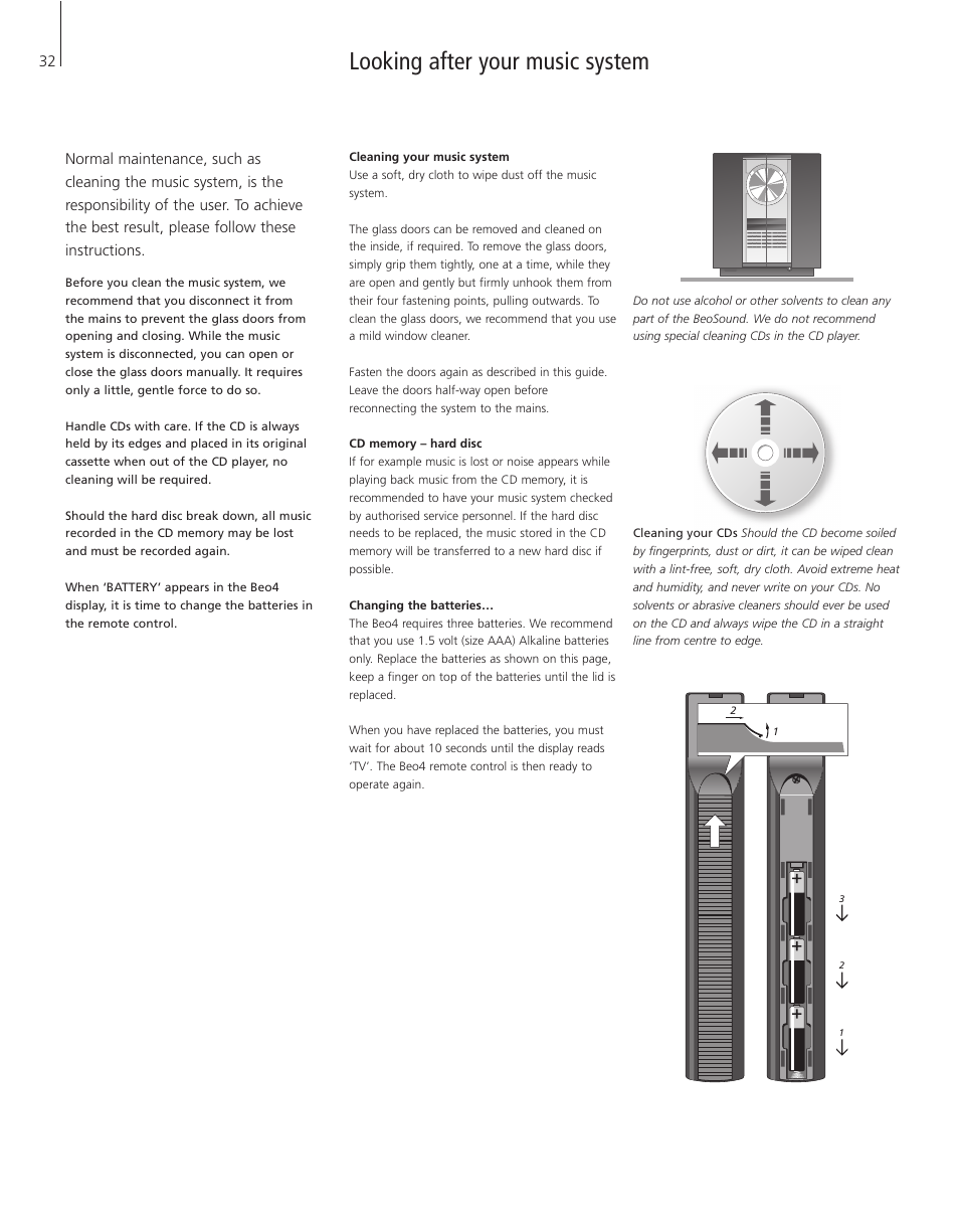 Looking after your music system | Bang & Olufsen BeoSound 3200 - User Guide User Manual | Page 32 / 48