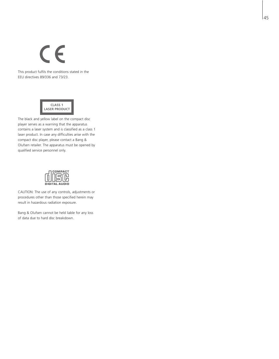 Bang & Olufsen BeoSound 3200 - User Guide User Manual | Page 45 / 48