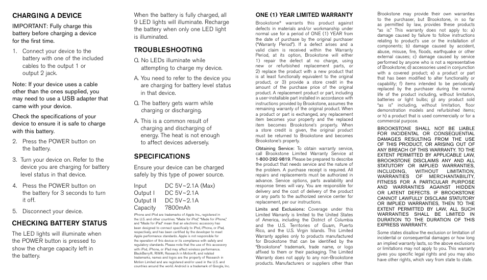 Brookstone Mobile Power Charger 802205 User Manual | Page 2 / 2