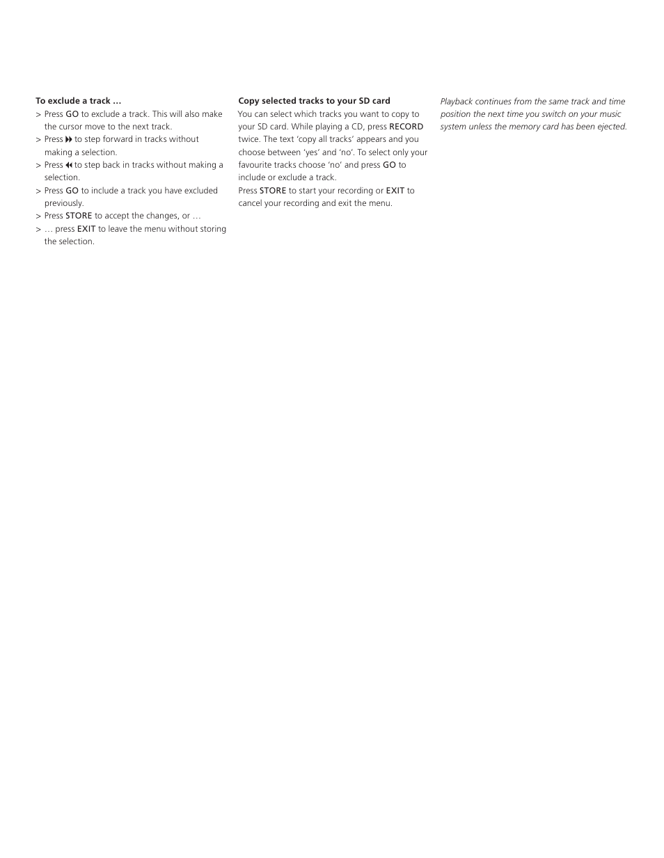 To exclude a track, Copy selected tracks to your sd card | Bang & Olufsen BeoSound 4 - Supplement to User Guide User Manual | Page 5 / 6