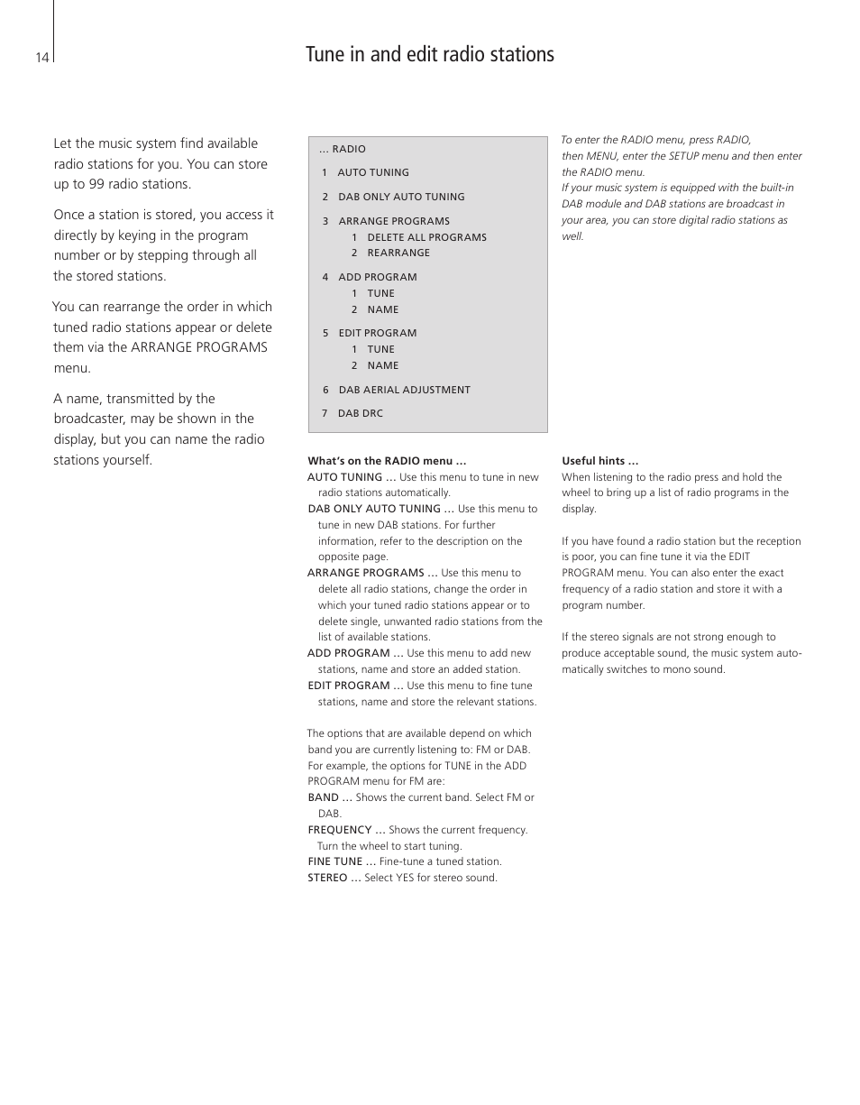 Tune in and edit radio stations | Bang & Olufsen BeoSound 4 - User Guide User Manual | Page 12 / 32