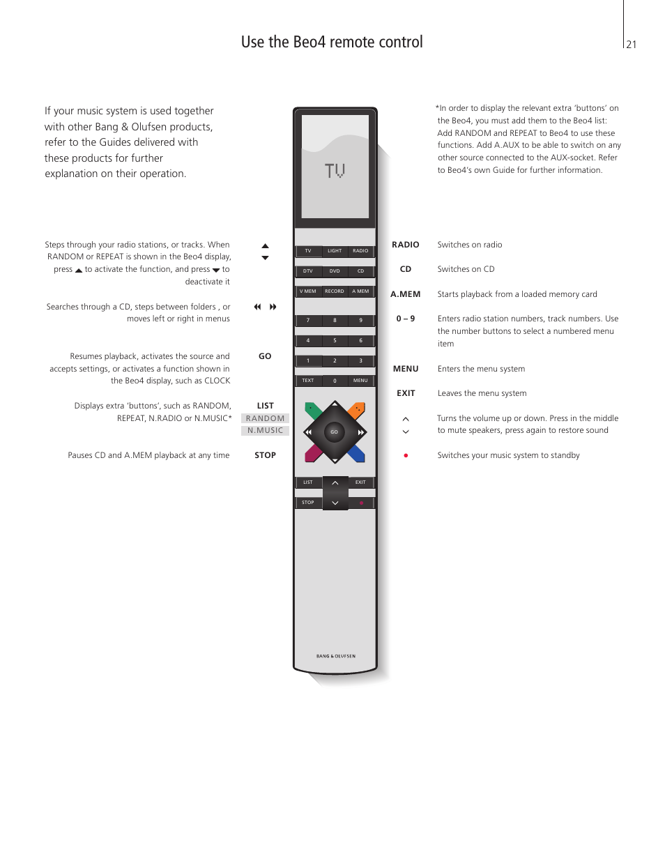 Use the beo4 remote control | Bang & Olufsen BeoSound 4 - User Guide User Manual | Page 19 / 32