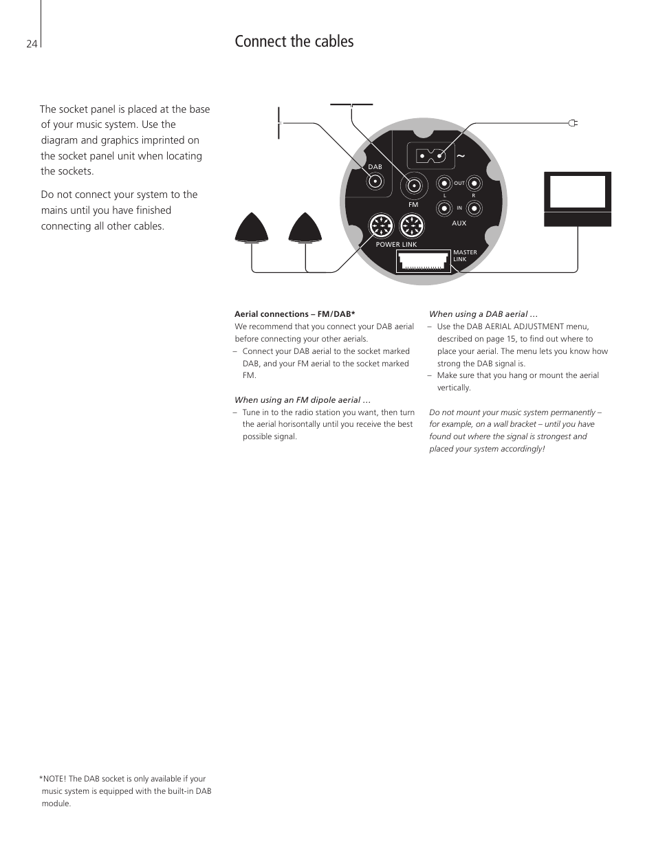 Connect the cables | Bang & Olufsen BeoSound 4 - User Guide User Manual | Page 22 / 32