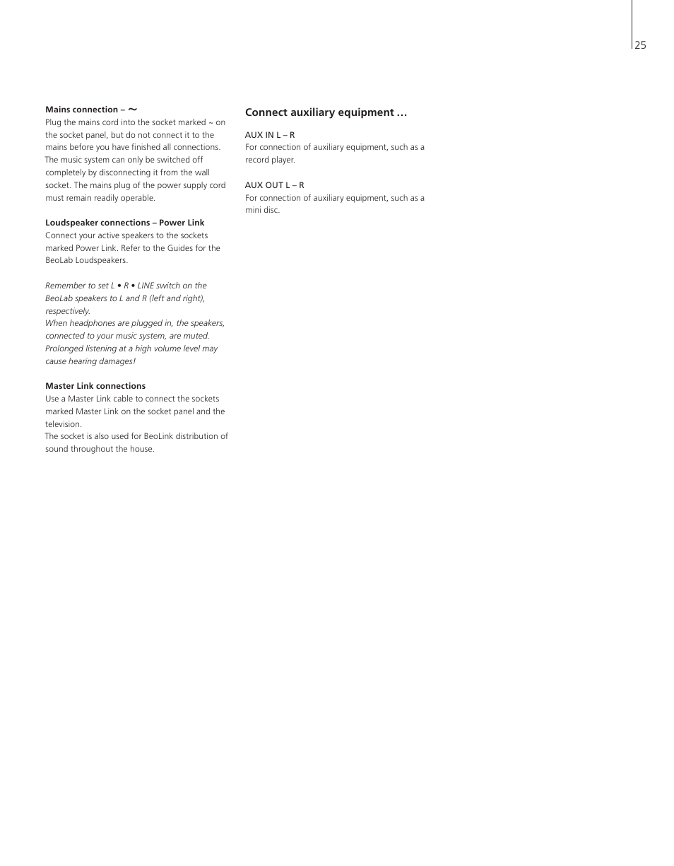 Connect auxiliary equipment | Bang & Olufsen BeoSound 4 - User Guide User Manual | Page 23 / 32
