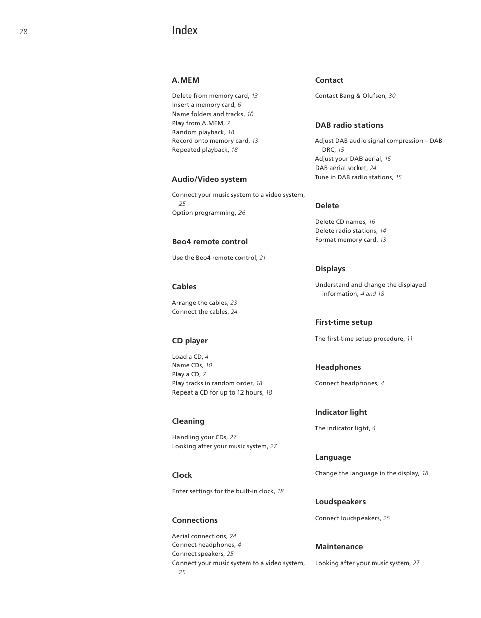 Index | Bang & Olufsen BeoSound 4 - User Guide User Manual | Page 26 / 32