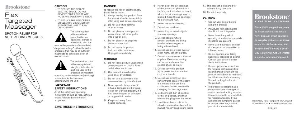 Brookstone 643494 User Manual | 2 pages