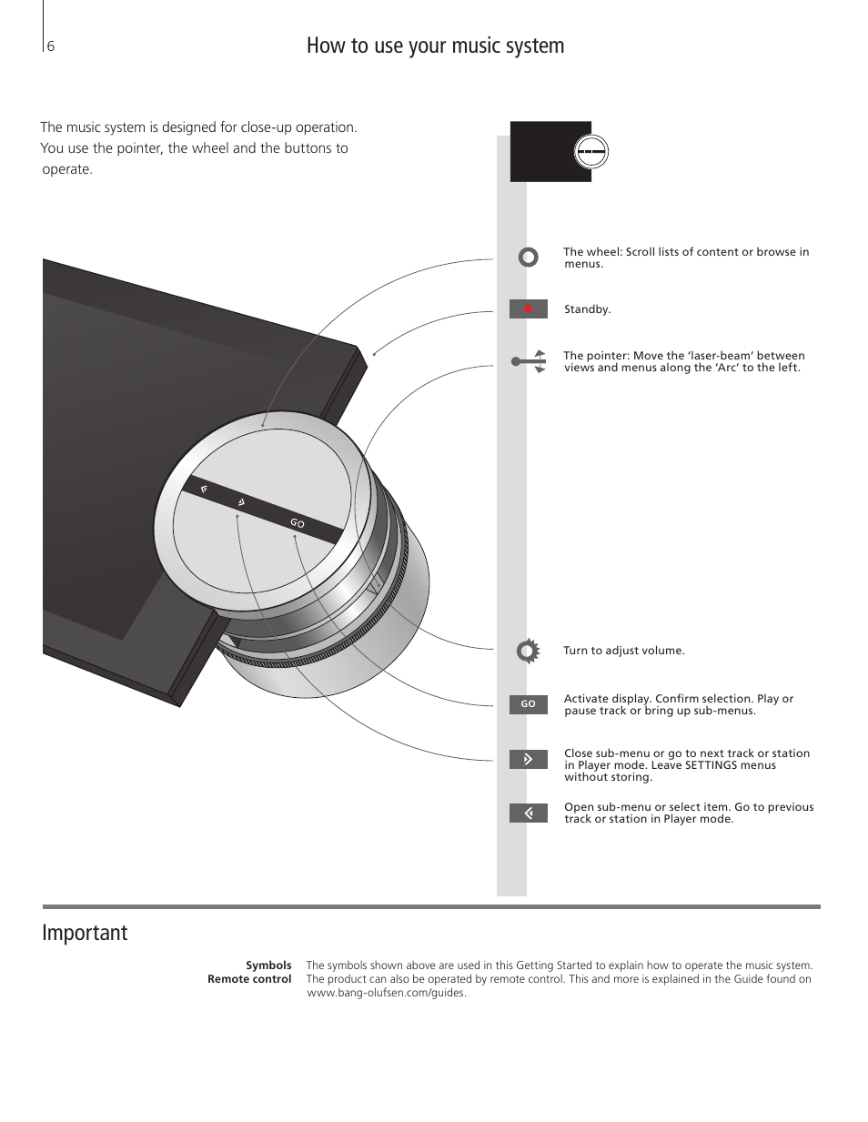 How to use your music system, Important | Bang & Olufsen BeoSound 5 Encore - Getting Started User Manual | Page 6 / 24