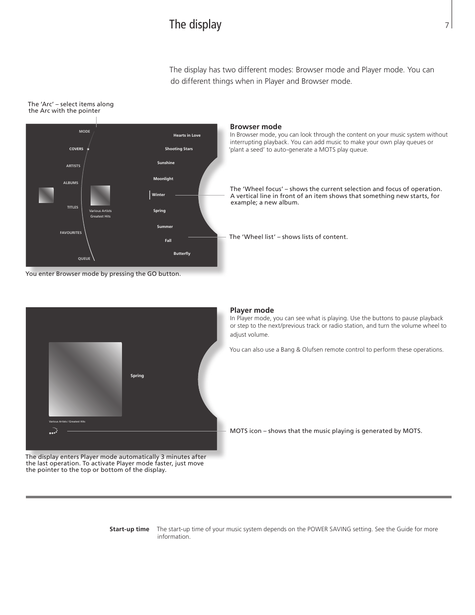 The display, Browser mode, Player mode | Bang & Olufsen BeoSound 5 Encore - Getting Started User Manual | Page 7 / 24