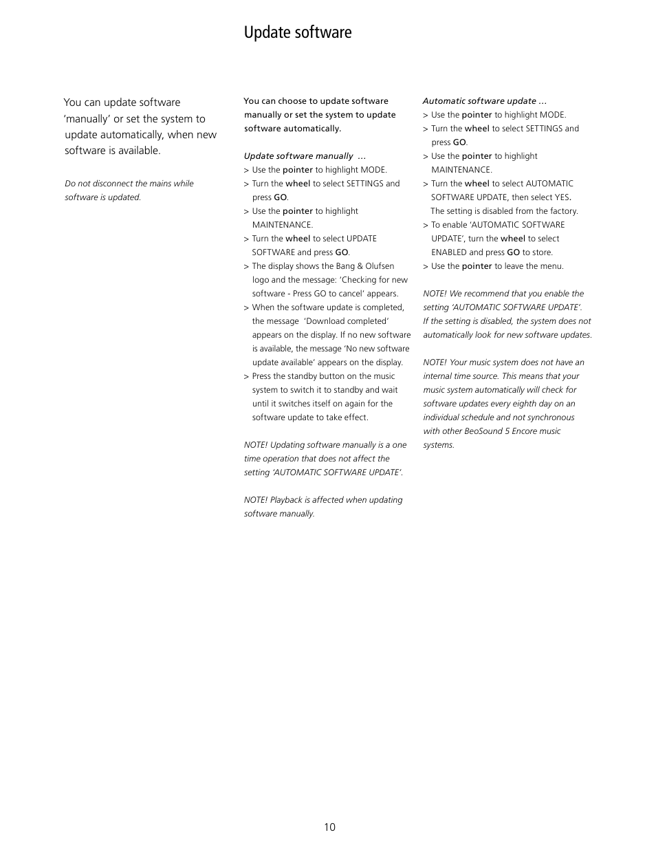 Update software, Maintenance | Bang & Olufsen BeoSound 5 Encore - User Guide User Manual | Page 10 / 25