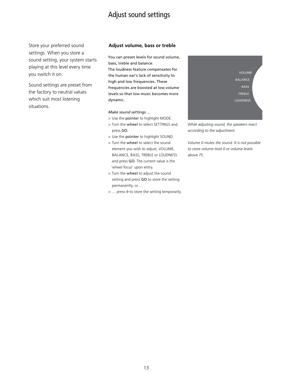 Adjust sound settings, Adjust sound settings, 13, Sound | Bang & Olufsen BeoSound 5 Encore - User Guide User Manual | Page 13 / 25