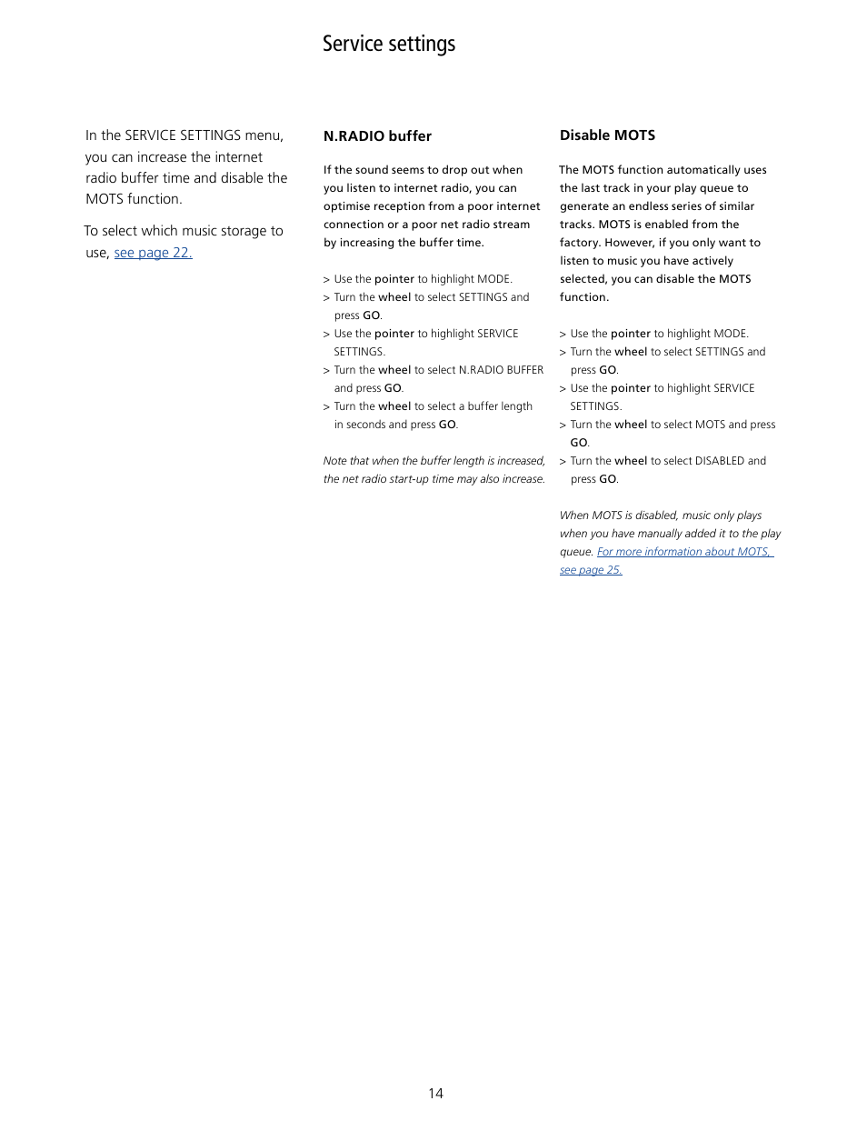 Service settings | Bang & Olufsen BeoSound 5 Encore - User Guide User Manual | Page 14 / 25