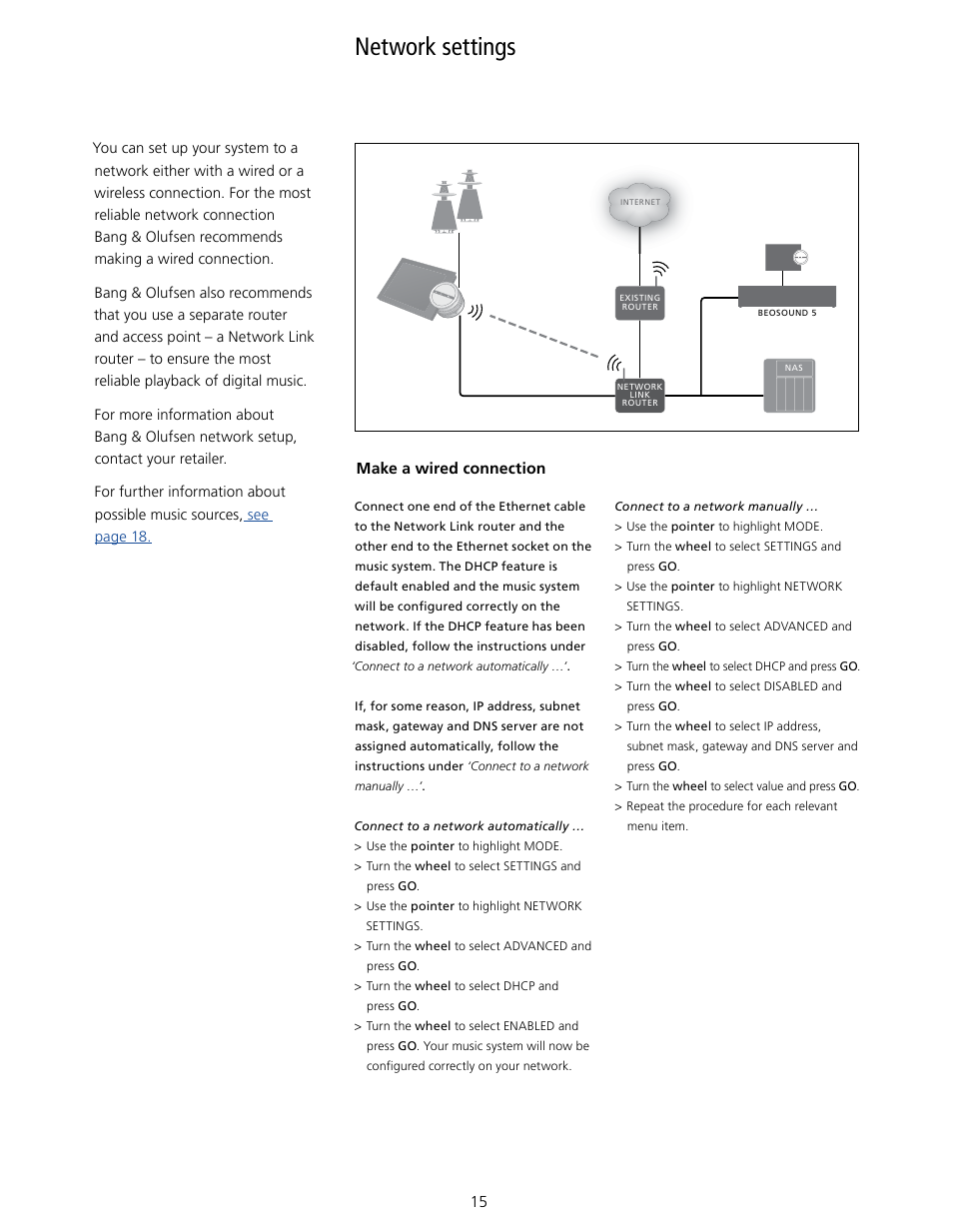 Network settings, Network settings, 15, See what you can do in the network settings menu | Bang & Olufsen BeoSound 5 Encore - User Guide User Manual | Page 15 / 25