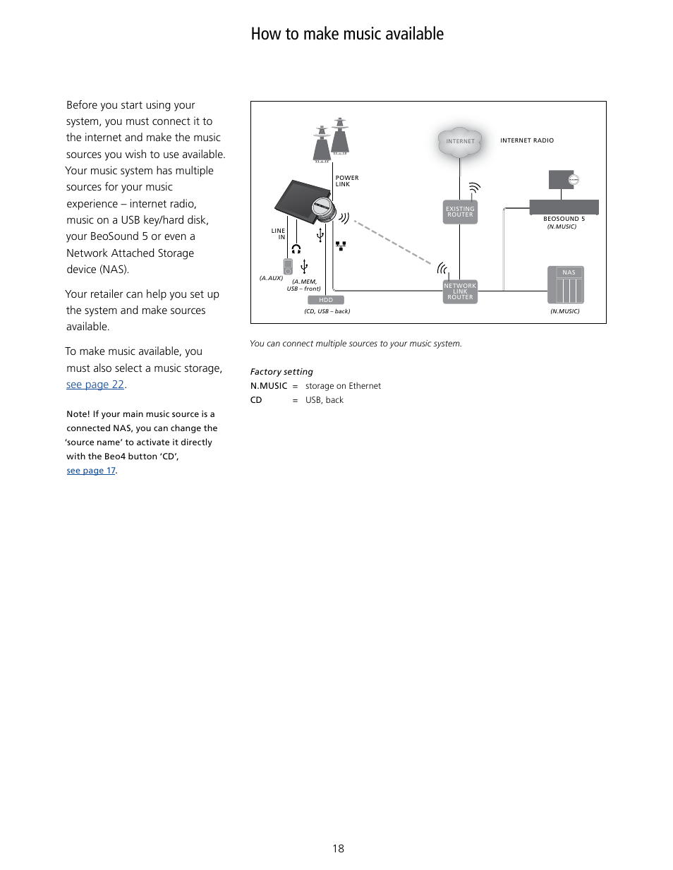 How to make music available, Covers artists albums, Titles | Favourites queue, Genres languages countries names favourites | Bang & Olufsen BeoSound 5 Encore - User Guide User Manual | Page 18 / 25