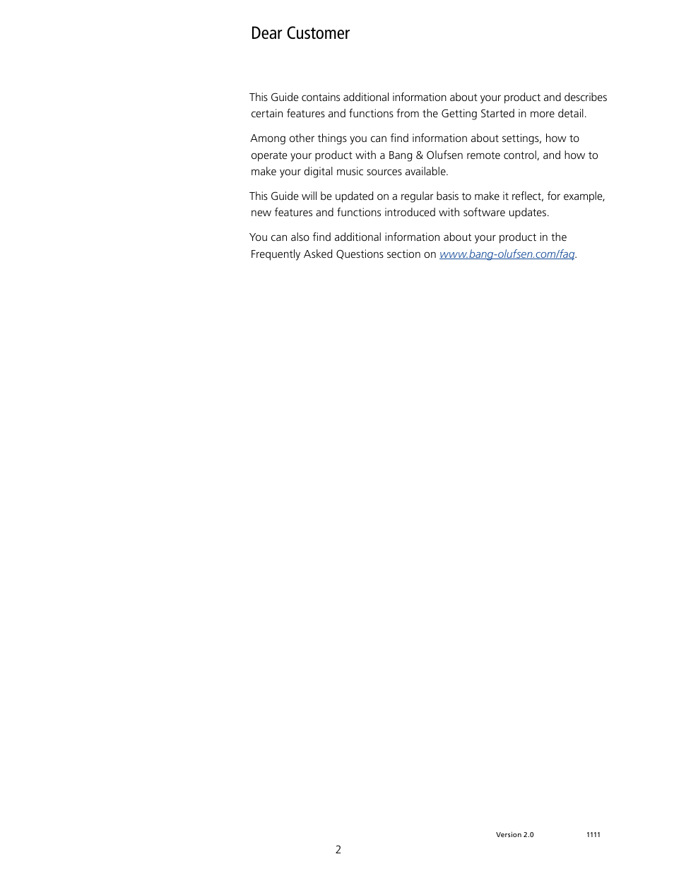 Dear customer | Bang & Olufsen BeoSound 5 Encore - User Guide User Manual | Page 2 / 25