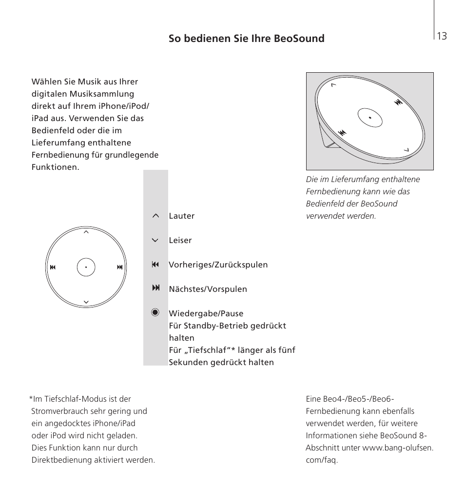 So bedienen sie ihre beosound | Bang & Olufsen BeoSound 8 - User Guide User Manual | Page 13 / 76